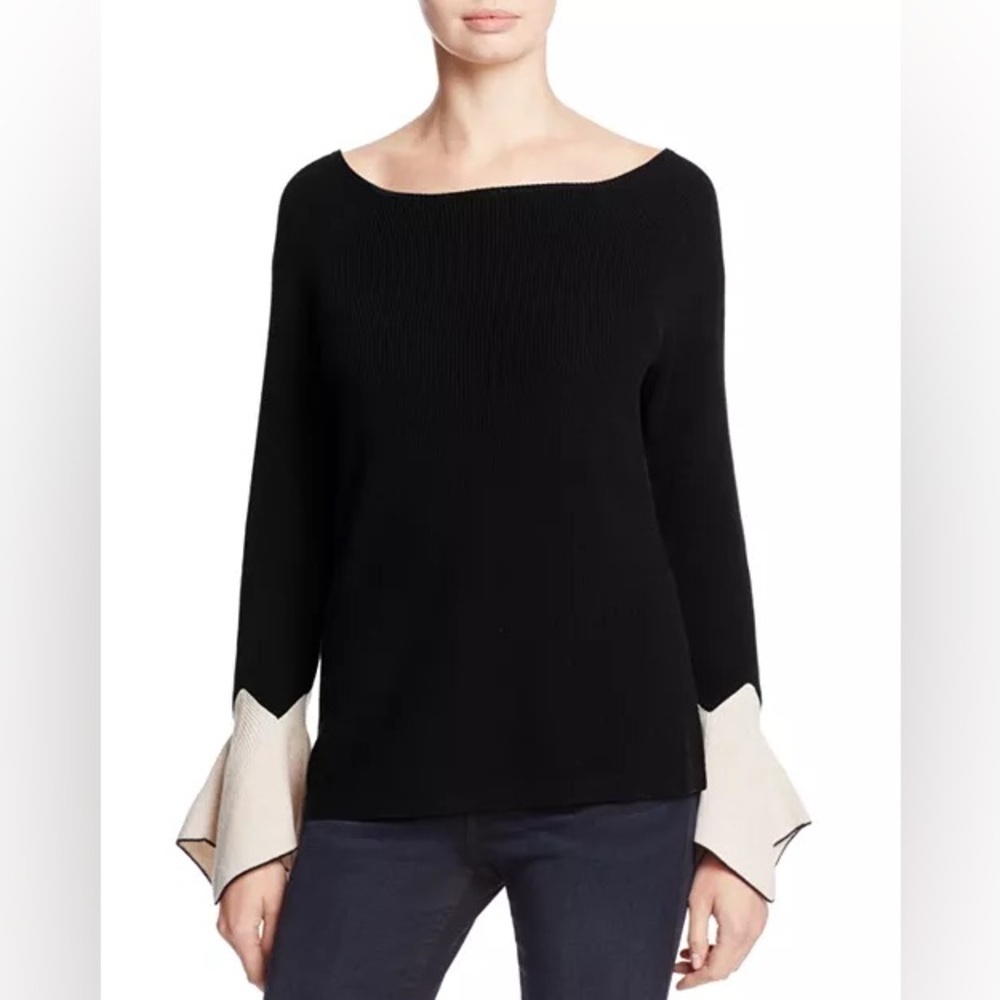 NIC+ZOE Black Crew Neck Sweater with cute sleeve size large